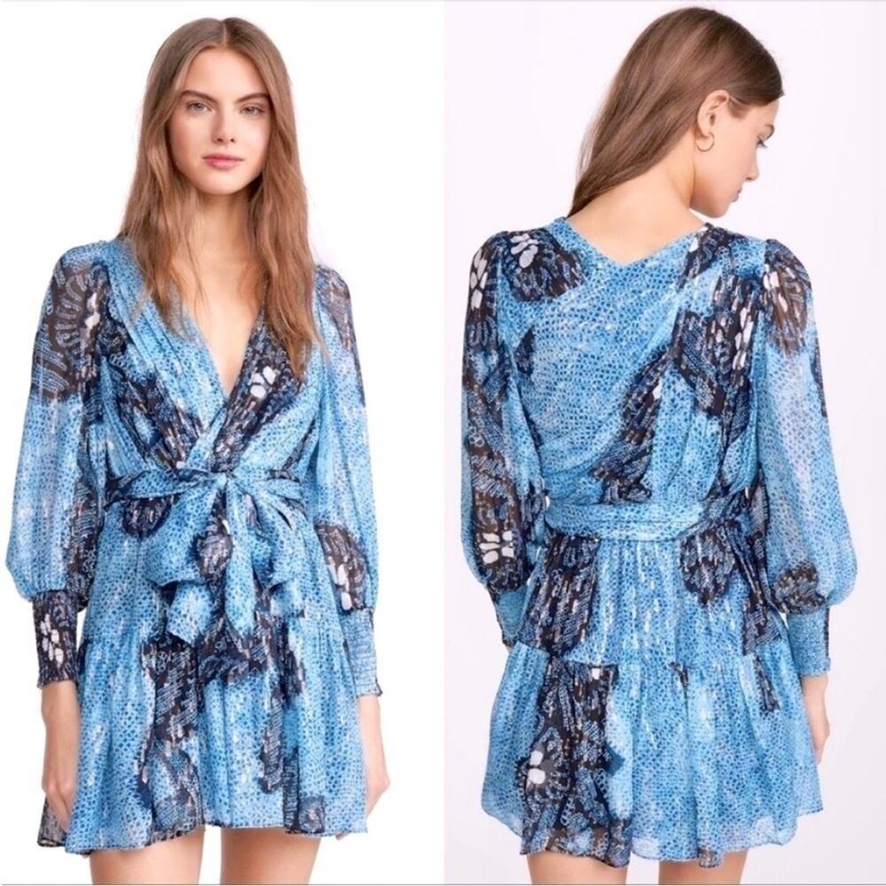ULLA JOHNSON Noemi shibori dress Blue floral sequin mini Adora in sky size 2 - Picture 7 of 15